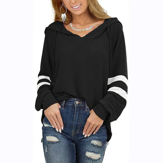 Striped Loose Long-Sleeved Drawstring Sweater